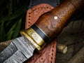 Handmade Damascus Steel Boot Knife with Rosewood Handle & Leather Sheath