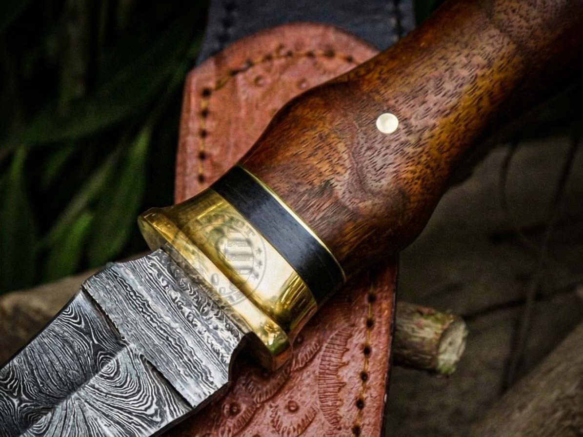 Handmade Damascus Steel Boot Knife with Rosewood Handle & Leather Sheath