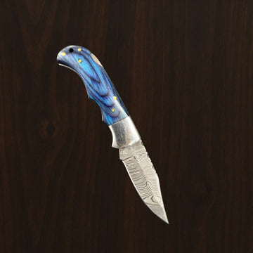 12C27 Stainless Steel Folding Pocket Knife — Pakkawood Handle + Leather Sheath |