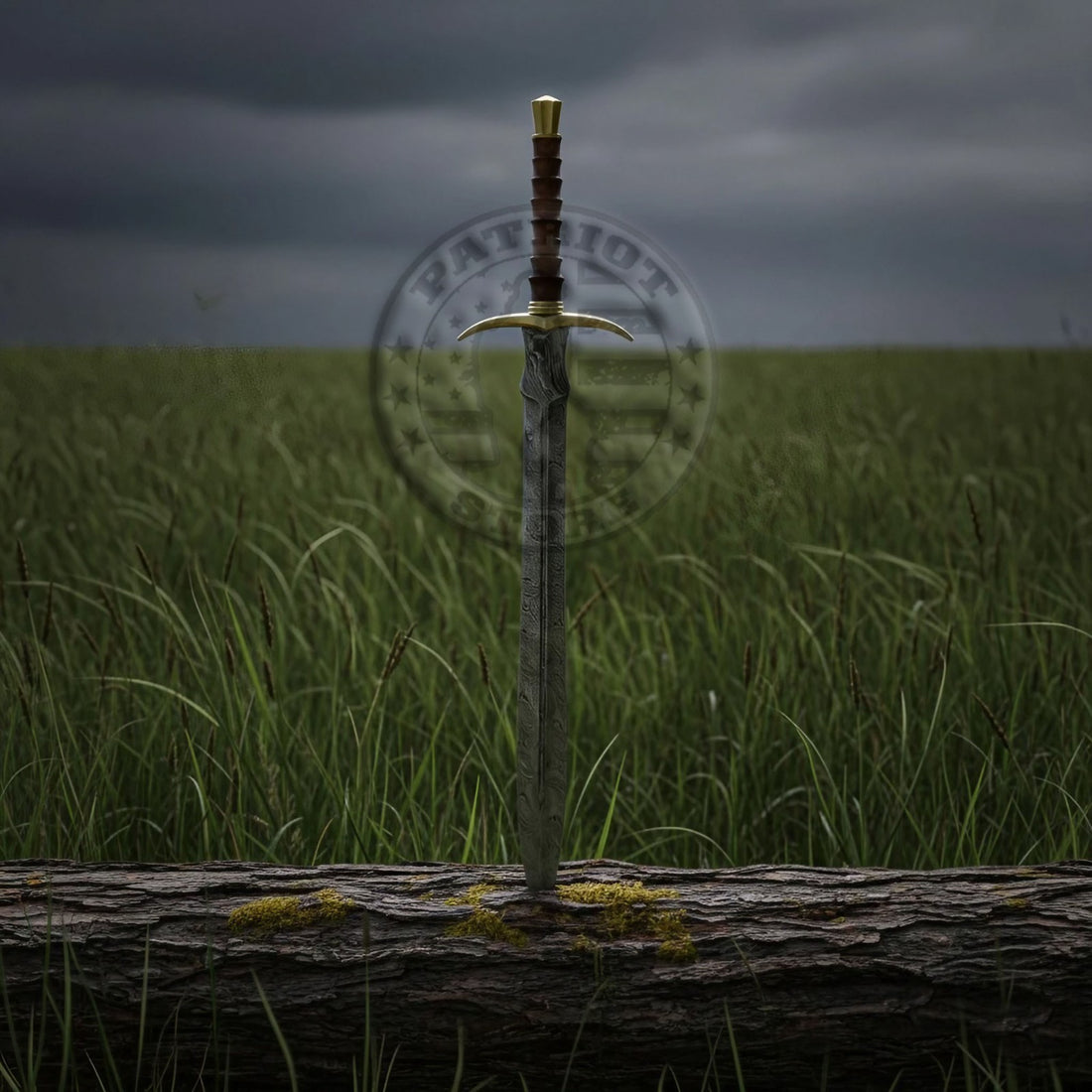 Handcrafted Damascus Steel Medieval Sword Full Tang with Leather -Brass Sword-