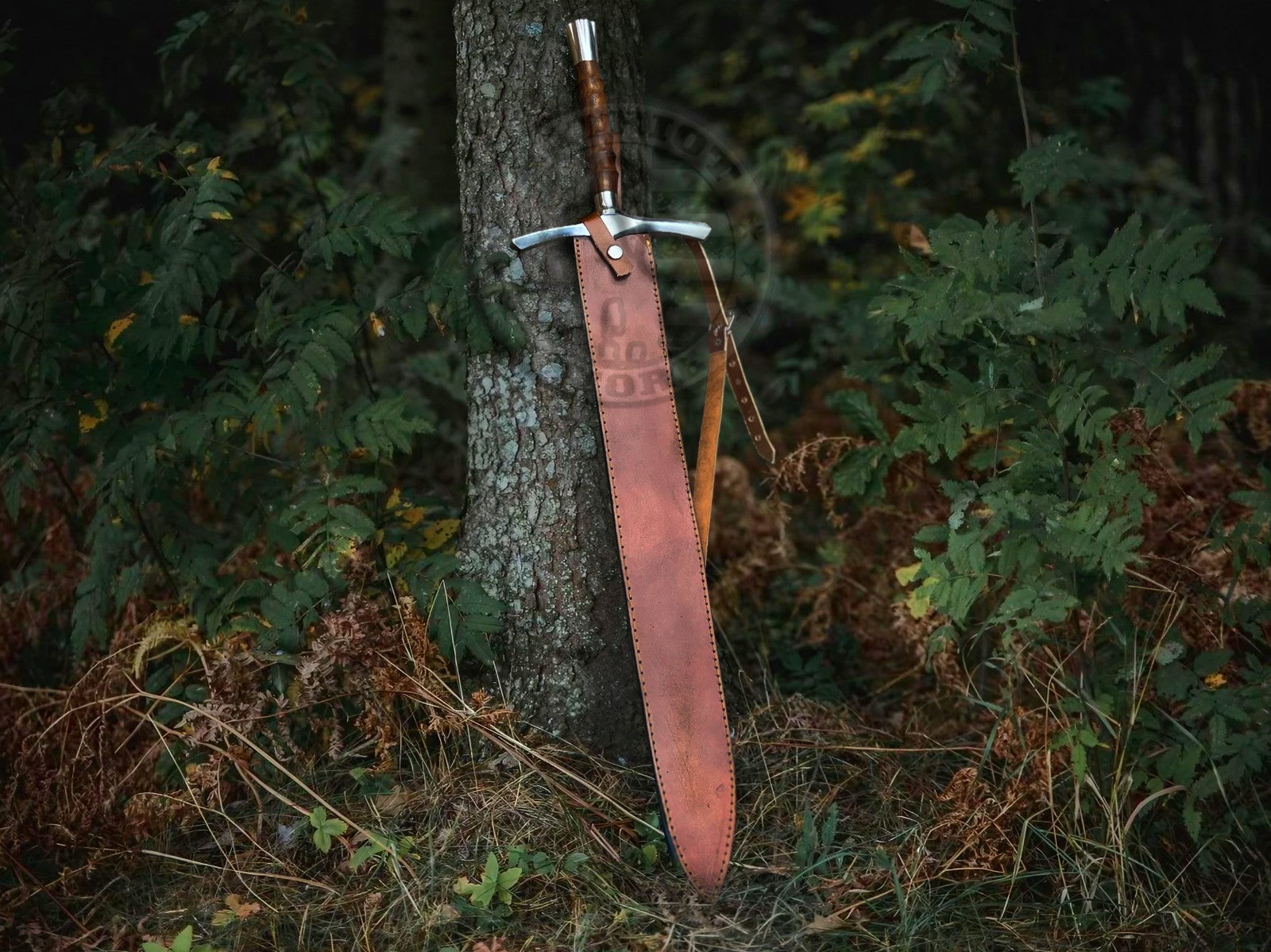 Damascus Viking Sword Hand Forged Full Tang with Leather Sheath-Damascus Sword-