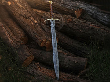 Handcrafted Damascus Steel Medieval Sword Full Tang with Leather -Brass Sword-