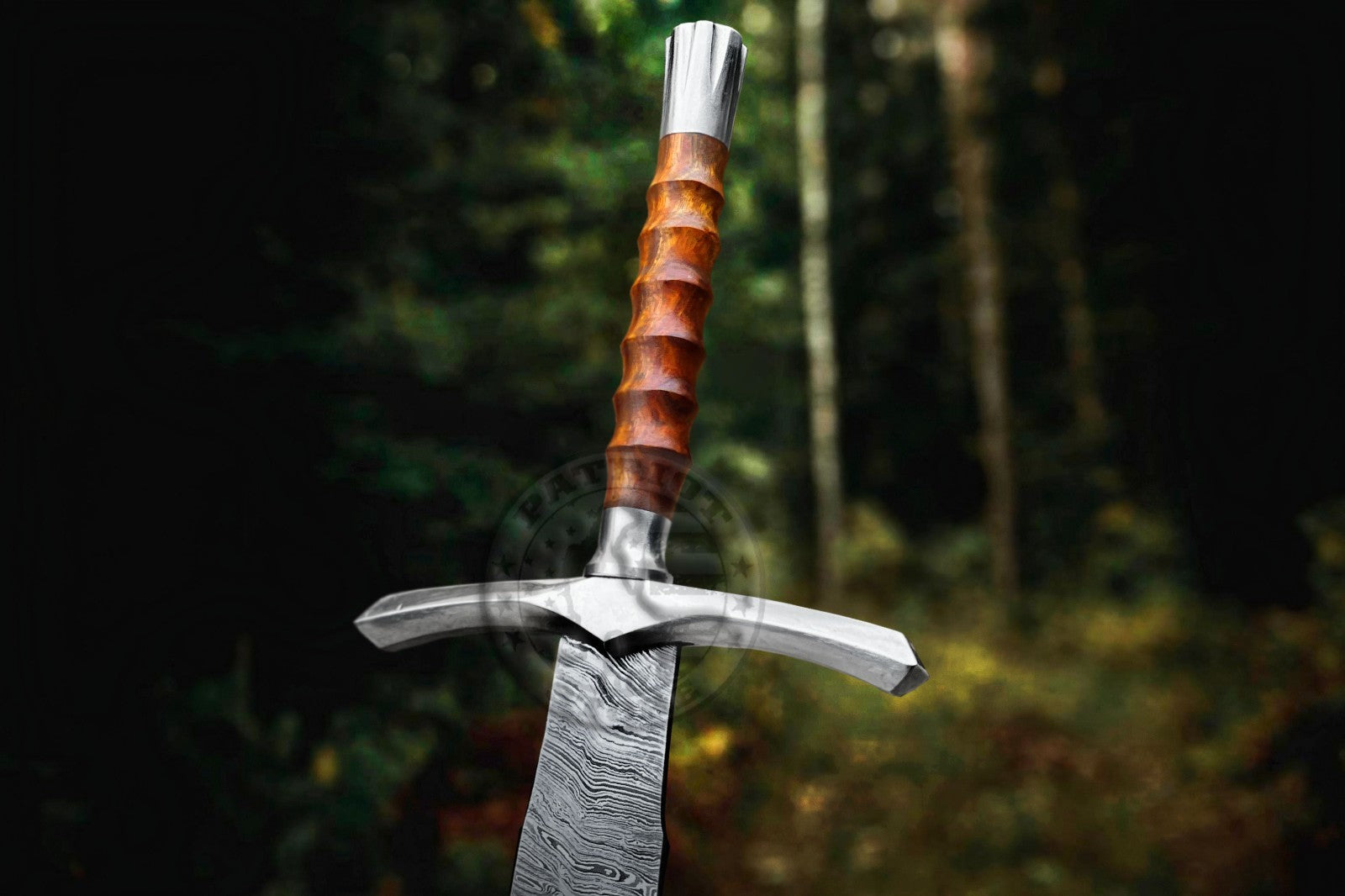 Damascus Viking Sword Hand Forged Full Tang with Leather Sheath-Damascus Sword-
