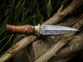 Handmade Damascus Steel Boot Knife with Rosewood Handle & Leather Sheath