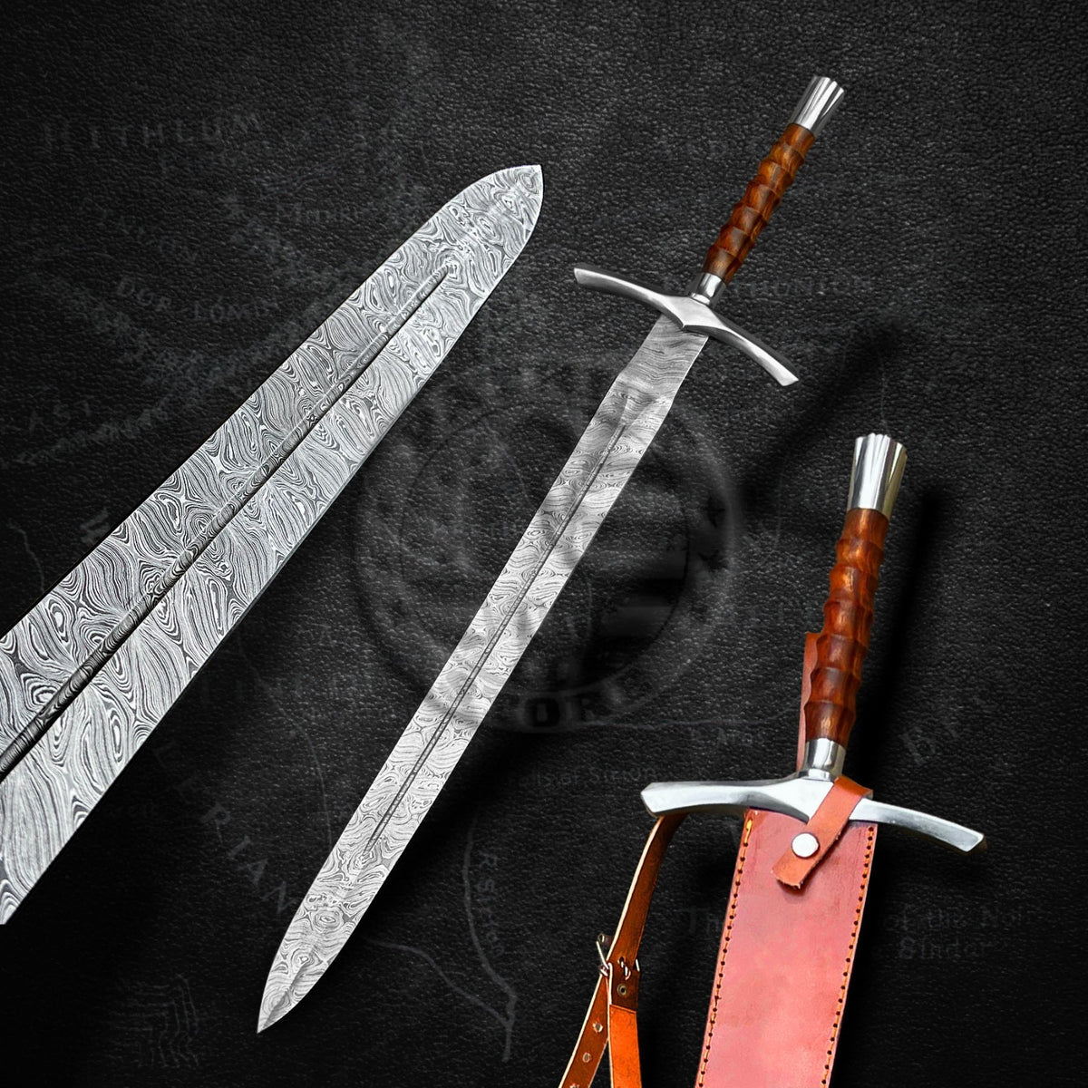 Hand Forged Damascus Steel Viking Sword Full Tang Double Edge-Damascus Sword-