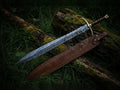 Battle Ready Damascus Steel Medieval Sword with Leather Sheath USA -Brass Sword-