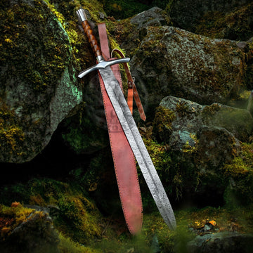 Damascus Viking Sword Hand Forged Full Tang with Leather Sheath-Damascus Sword-