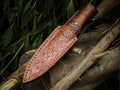 Handmade Damascus Steel Boot Knife with Rosewood Handle & Leather Sheath