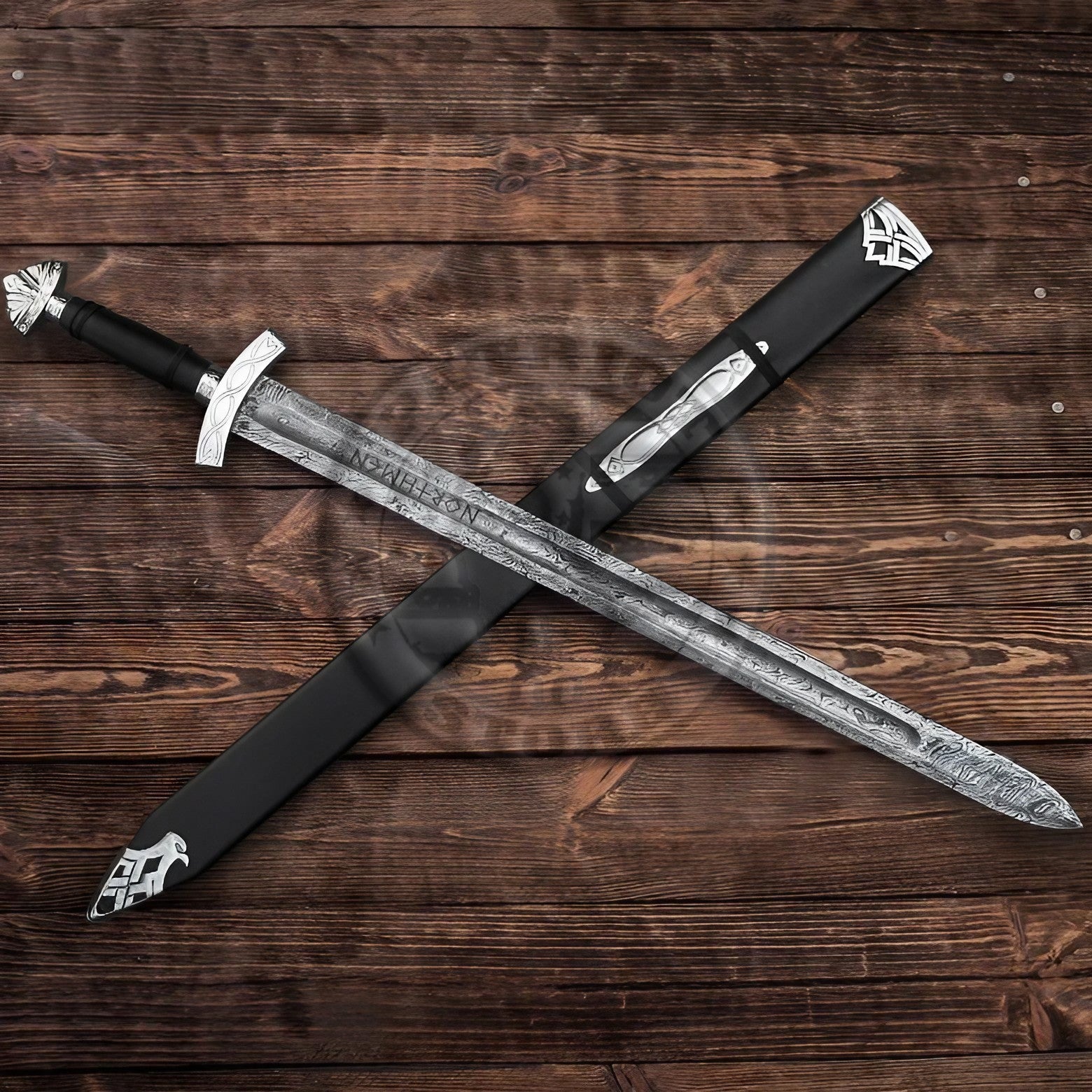 Damascus Steel Viking Sword Handmade Battle Ready Full Tang N0rse Sword Sheath