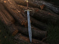 Damascus Steel Double Edge Medieval Sword Full Tang Rosewood Handle-Brass Sword-