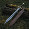 Battle Ready Damascus Steel Medieval Sword with Leather Sheath USA -Brass Sword-