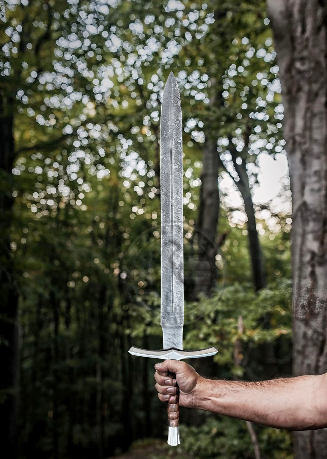 Damascus Viking Sword Hand Forged Full Tang with Leather Sheath-Damascus Sword-