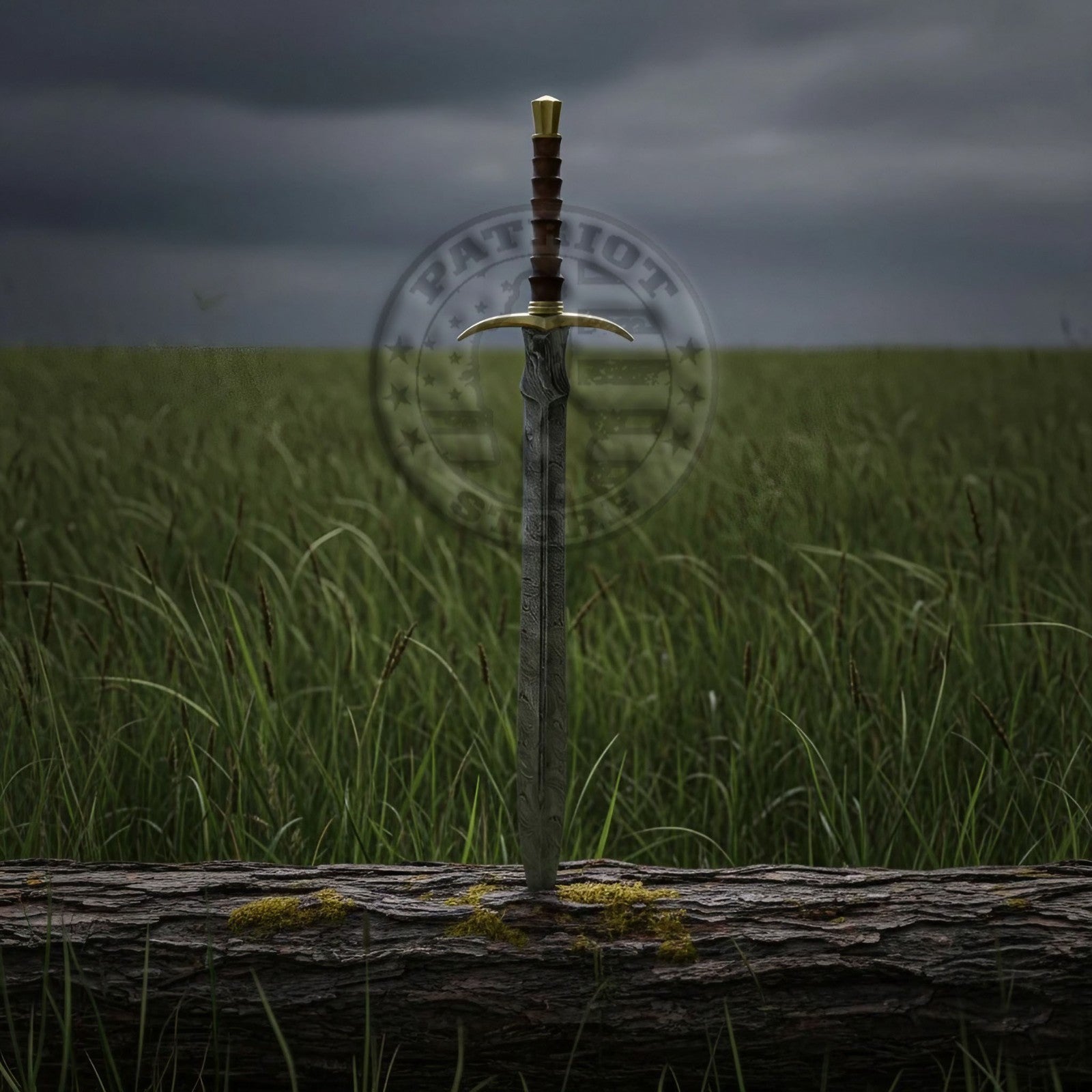 Damascus Steel Battle Ready Sword Full Tang with Leather Sheath-Brass Sword-