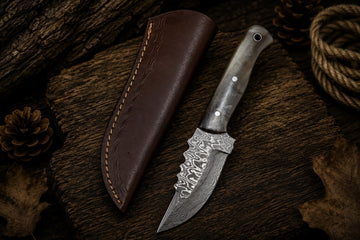 Handcrafted Damascus Hunter Knife with Leather Sheath