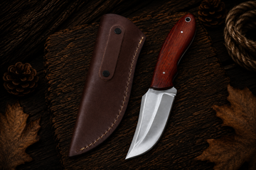 Handcrafted Fixed Blade Hunting Knife with Hardwood Handle & Premium Leather Sheath
