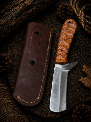 Handcrafted Camp Cleaver with Sculpted Hardwood Handle & Premium Leather Sheath