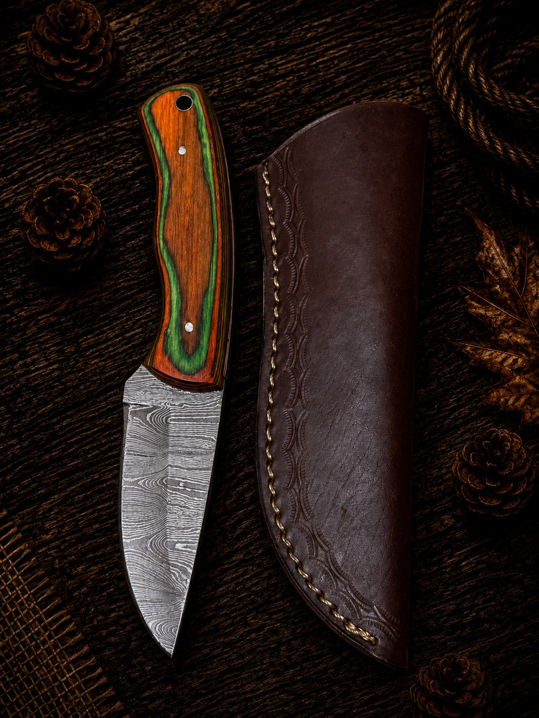 Damascus fixed blade hunting knife ALI124
