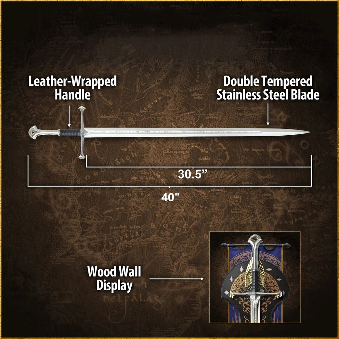 Lord of the Rings Anduril Narsil Sword Replica with Scabbard and Wall Mount